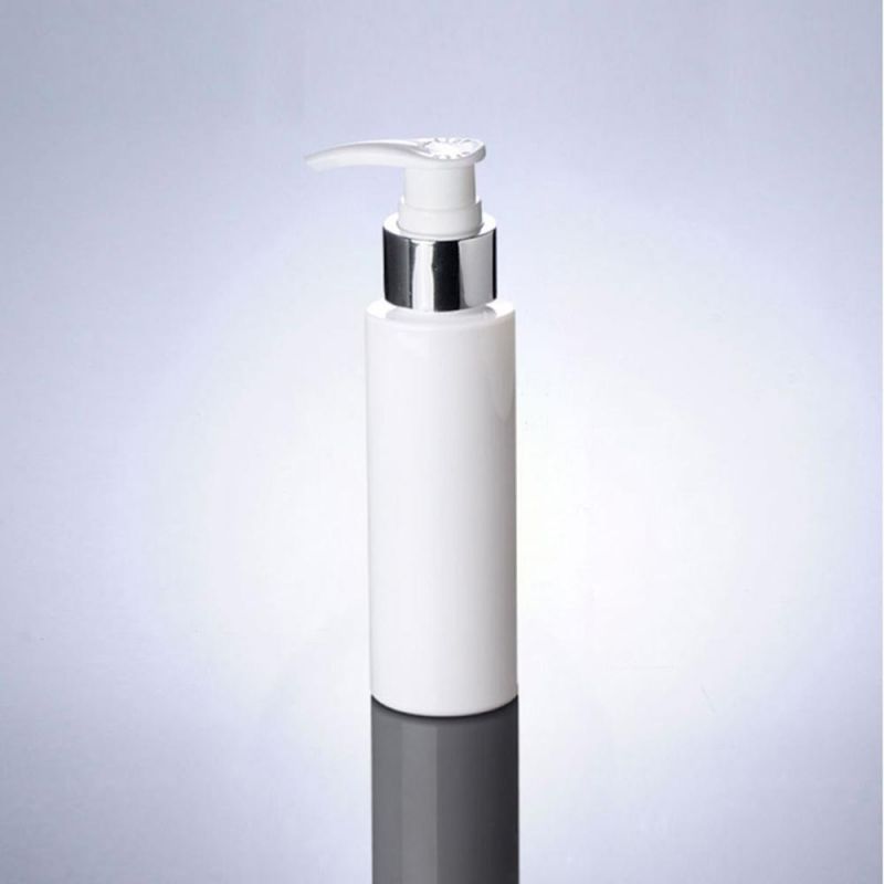 24PS/Lot Cosmetic Packaging 100ml 150ml 200ml White Plastic Silver Lotion Pump Bottle, Pet Bottle for Shampoo with Dispenser