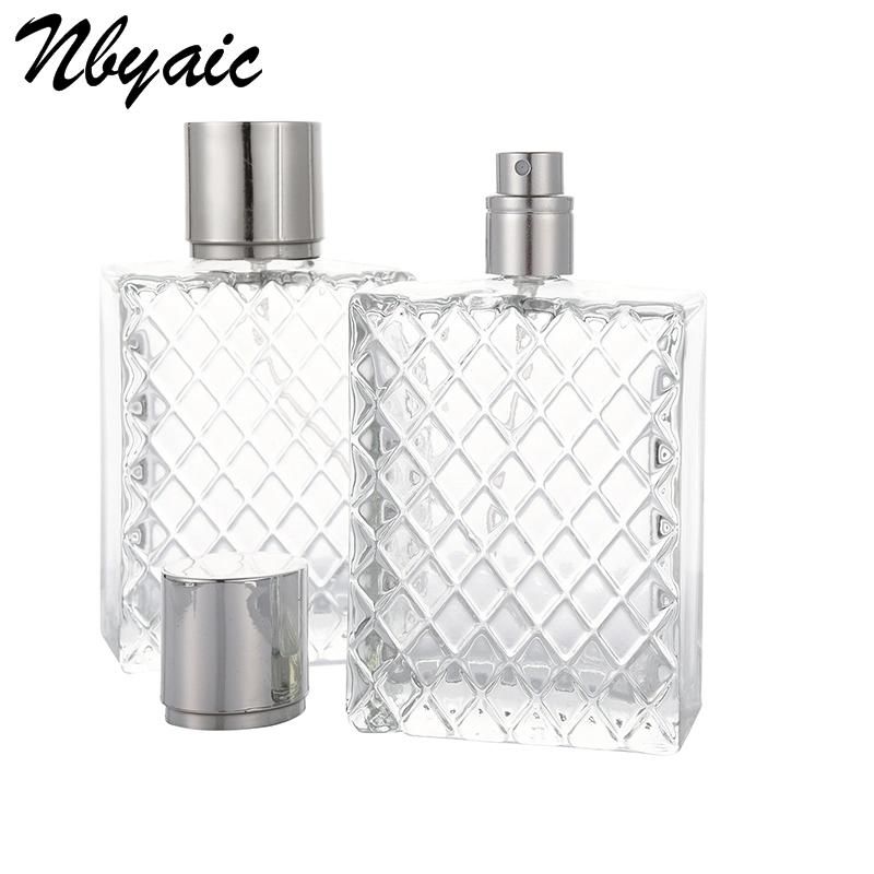 100ml Square Non-Slip Flat Bottle Plaid Shape Glass Bottle Spray Bottle Perfume Bottle Simple Fashion