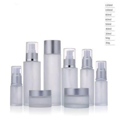 Ll44 Custom High Quality Cosmetic Cream Frosted Pump Glass Bottle for Skin Care Have Stock