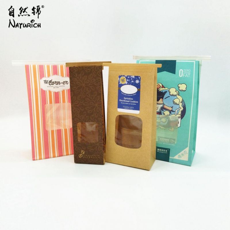 Heat Sealable Box Bag Recyclable Brown Kraft Paper Bag with Clear Window