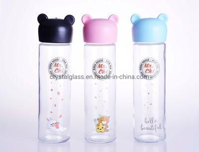 Customize High Quality Wide Mouth Drinking Color Glass Bottle with Clear Plastic Cover Lid 500ml