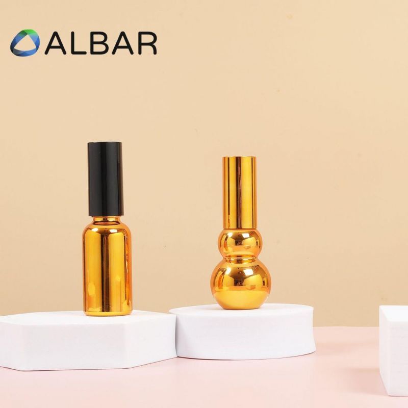 Electroplated Customized Glossy Perfume Glass Bottles in Gold and Black Pumps
