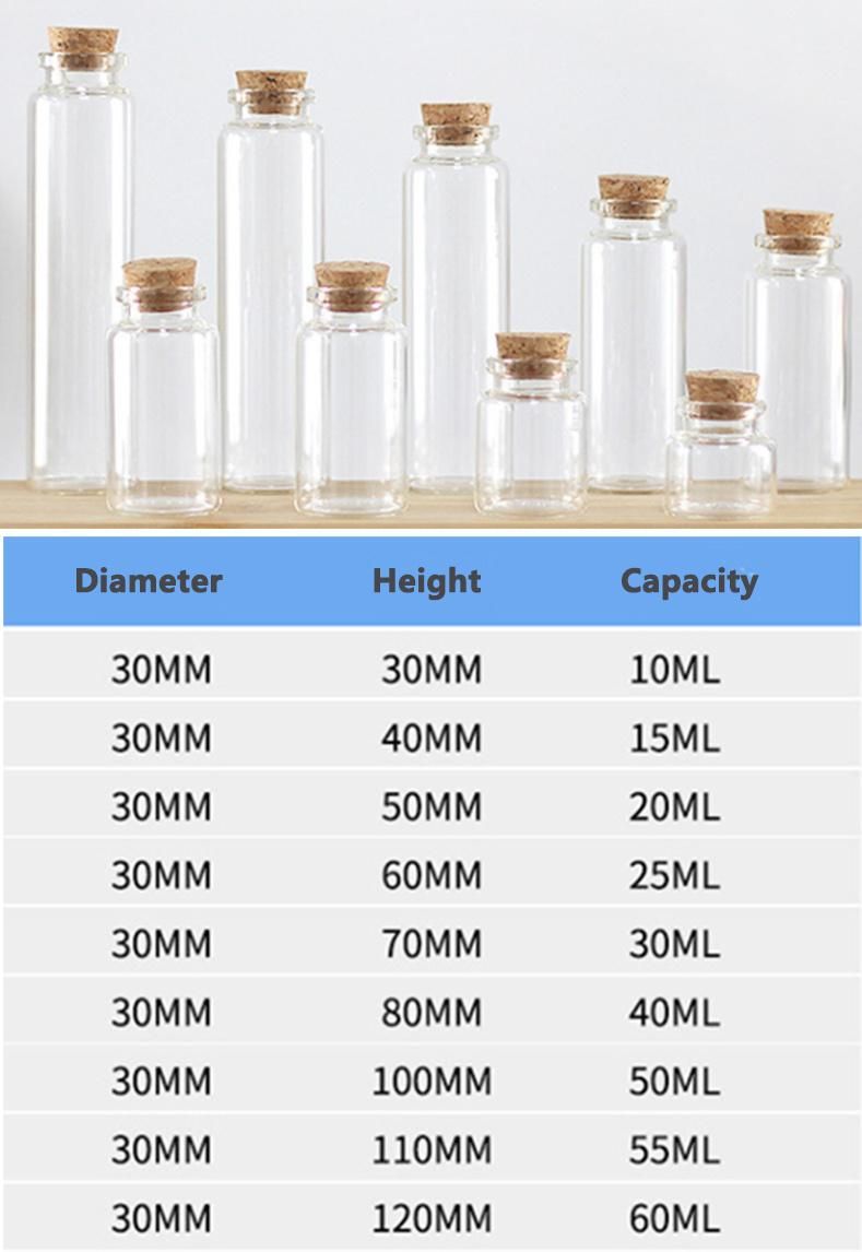 2ml/3ml/5ml/10ml/15ml/20m/50ml Glass Bottle Small Tiny Empty Clear Vials with Cork