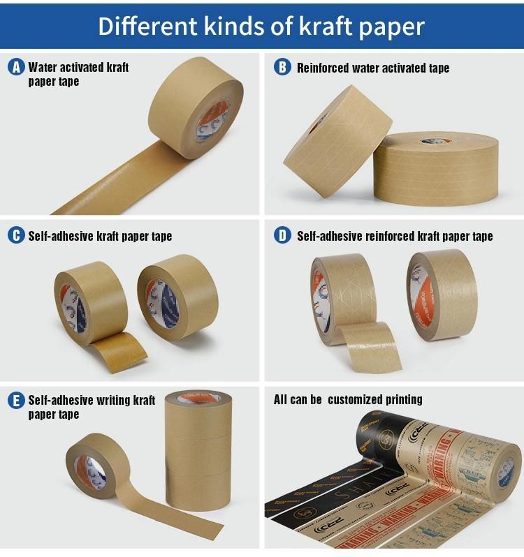 Brown Self Adhesive Water Activate Thread Kraft Paper Tape with Fiber