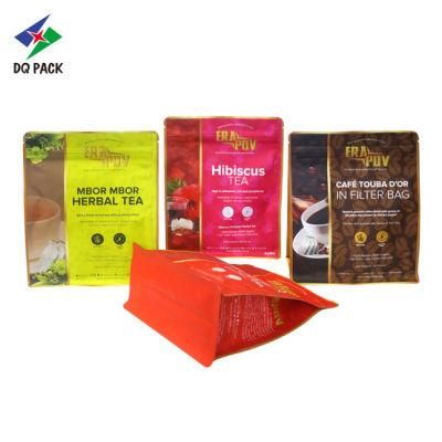 Custom Aluminum Foil Flat Bottom Stand up Tea Packaging Kraft Paper Plastic Tea Coffee Bag Zipper Bag