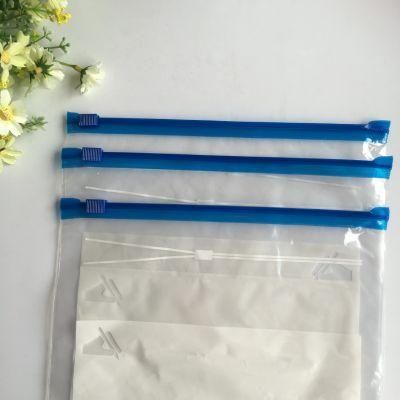 White Block Custom Printed LDPE Transparent Writable Slider Zipper Bag with Blue Sliding Track and Block