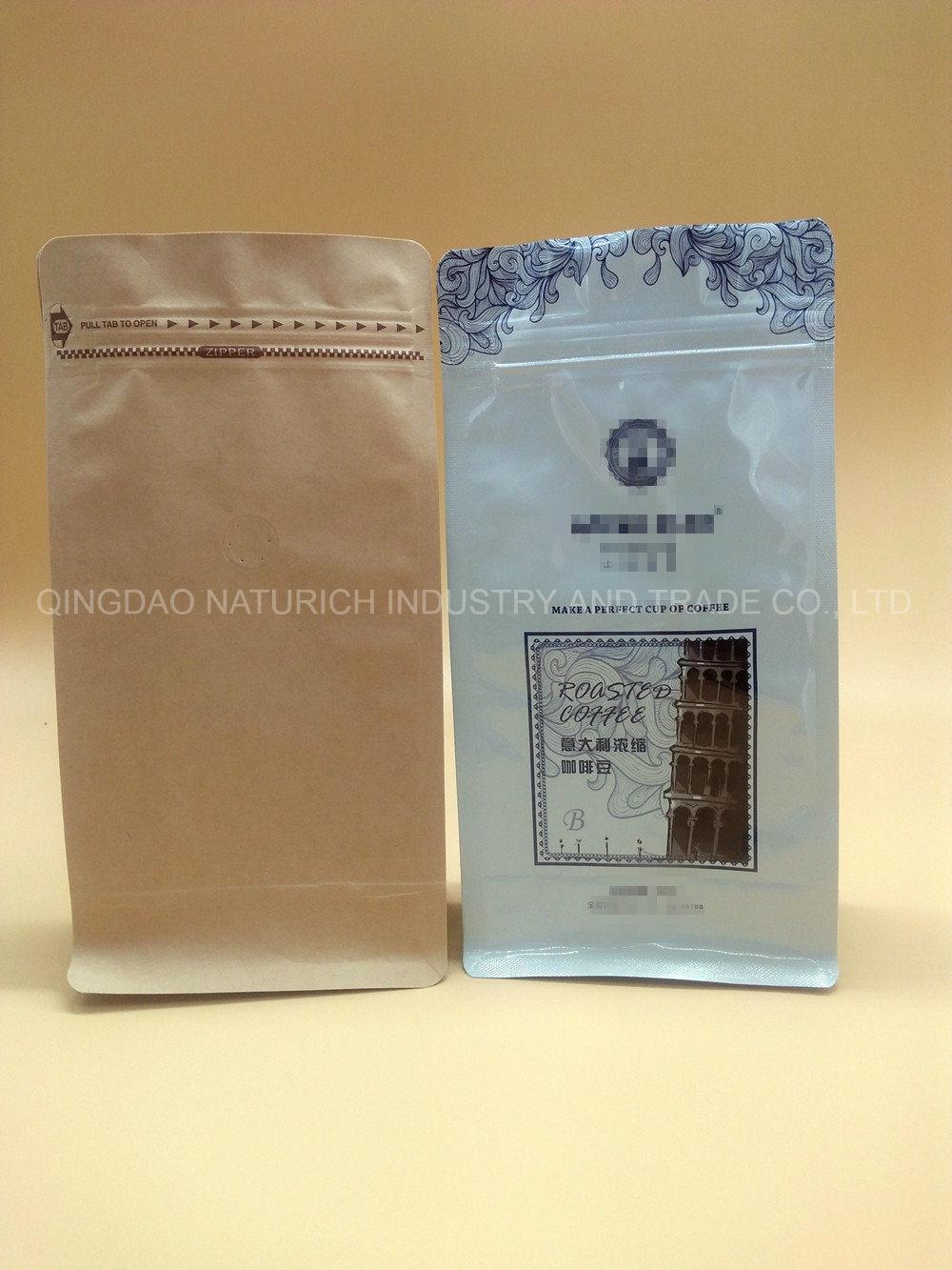 in Stock High Quality Food Grade Packaging Bag Kraft Paper Square Bottom