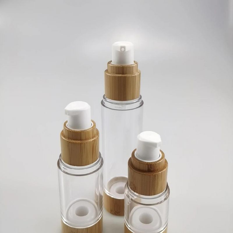 15ml 30ml 50ml 80ml 100ml 120ml Bamboo Airless Serum Bottle with Wooden Collar for Skin Care