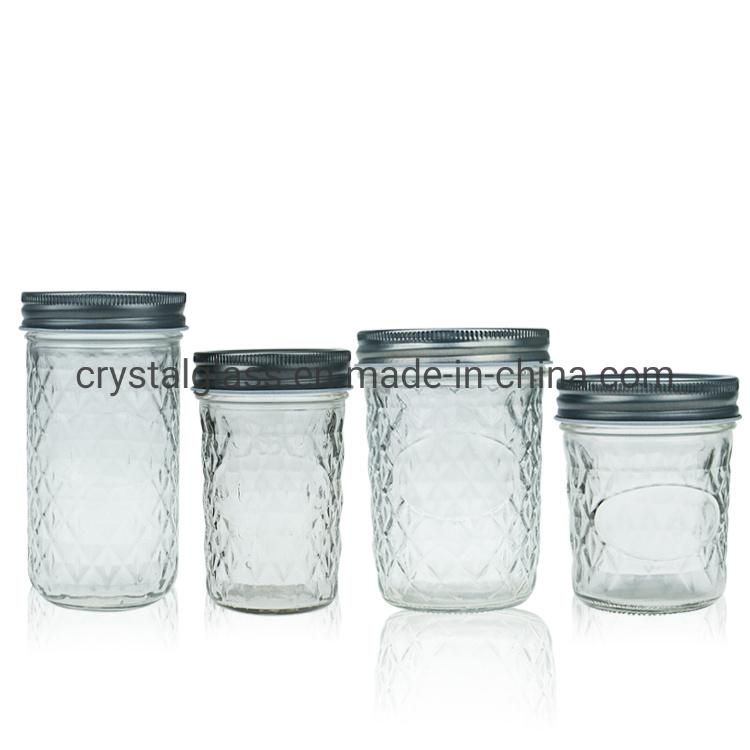 Wide Mouth Food Storage Glass Mason Jars with Lids for Jam Honey Packing 4oz 8oz 16oz