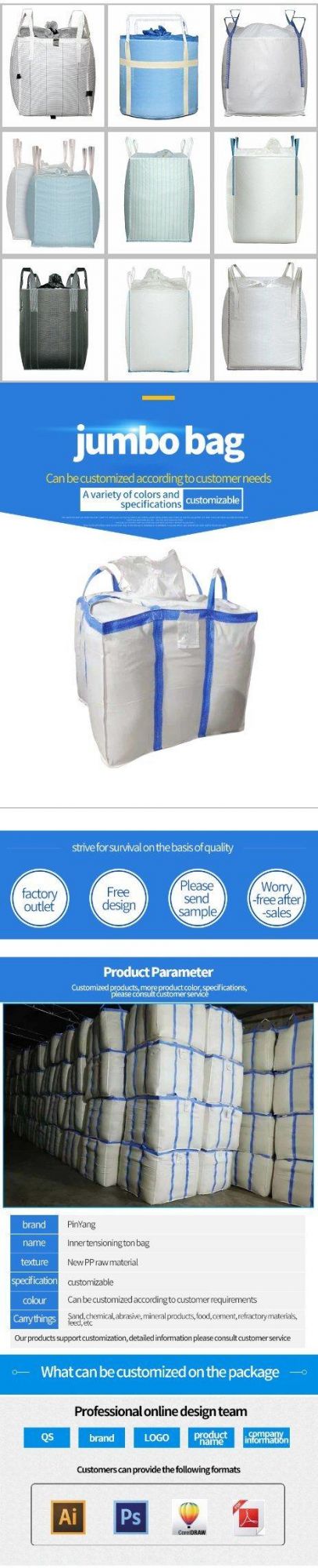 1ton 2t Polypropylene Fertilizer Bulk Jumbo Bag 1000kg FIBC Container Builders Bags