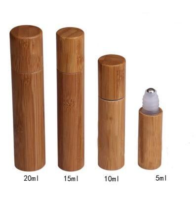 Unique Bamboo Packaging Roll on Glass Bottle Stainless Steel Metal Ball Bamboo Roller Bottle