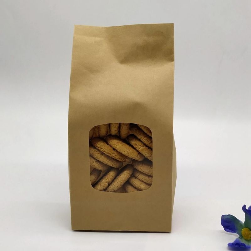 Eco-Friendly Brown Kraft Paper Clear Plastic Window Packing Pouch
