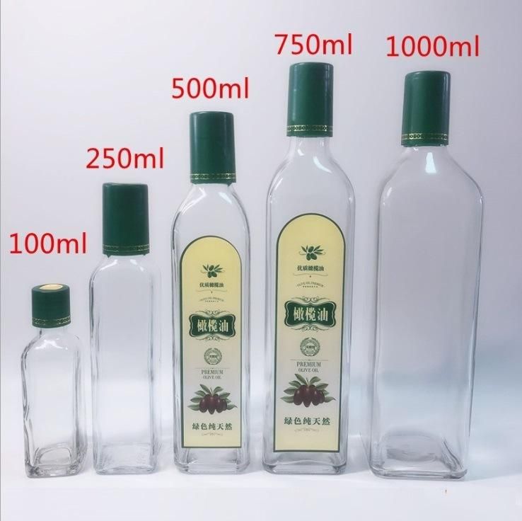 Wholesale Sauce Bottle Olive Oil Bottle Empty 250ml 500ml 750ml 1000ml Dark Green Square Vinegar Olive Oil Glass Bottle Glassware with Cap