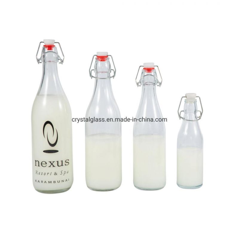 Milk Beverage Swing Top Clip Cap Glass Water Bottles for Juice