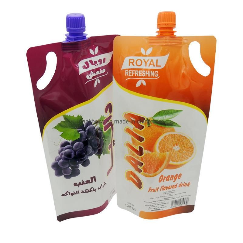 Customized Printed Stand up Aluminum Foil Food Spout Pouch for Fruit Juice Laundry Detergent Liquid Plastic Packaging Bags