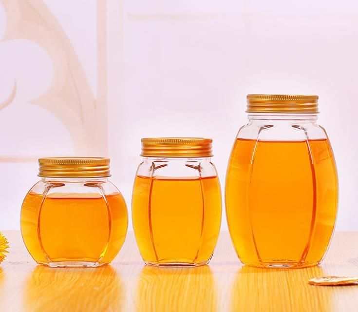 Sealed Glass Storage Jars Glass Hexagon Honey Food Jam Jelly Jar Container 500/1000ml