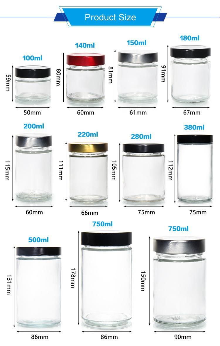 Small Empty 220g 380ml Kitchen Packaging Jam Jar Honey Glass Jar with Metal Lid