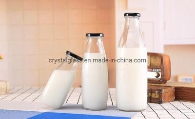 250ml 300ml 500ml 1000ml Empty Transparent Glass Fresh Milk Juice Beverage Bottle with Tin Cover Wholesale