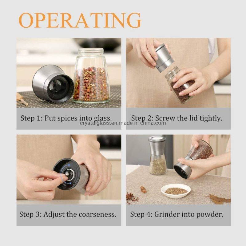180ml 6oz Stainless Steel Salt and Pepper Grinder Bottle with Stand