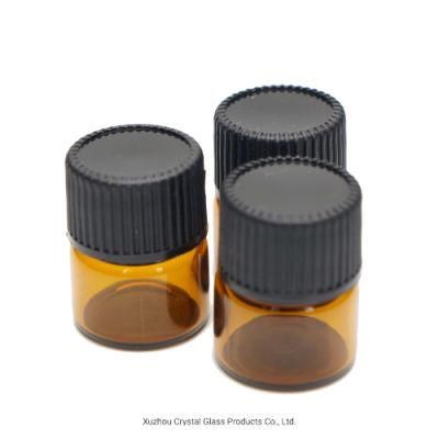 1ml Amber Glass Vial Essential Oil Small Glass Bottle with Black Caps Stopper