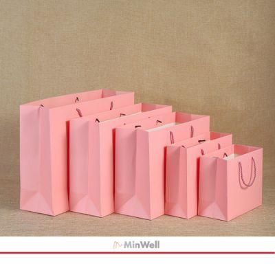 Minwell Art Paper Bag Takeaway Shopping Bag Pink Bolsa De Papel Kraft Paper Packaging Bag Custom Printed with Handle