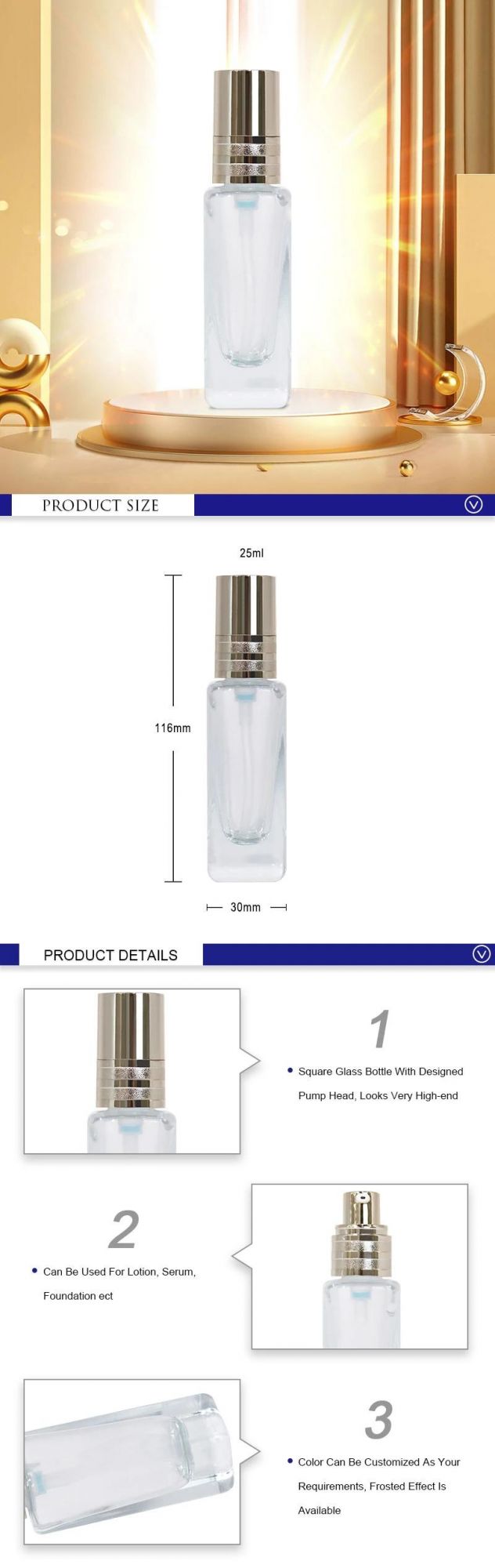 China Made 25ml Glass Bottle Clear Frosted Glass Cosmetics Lotion Bottles