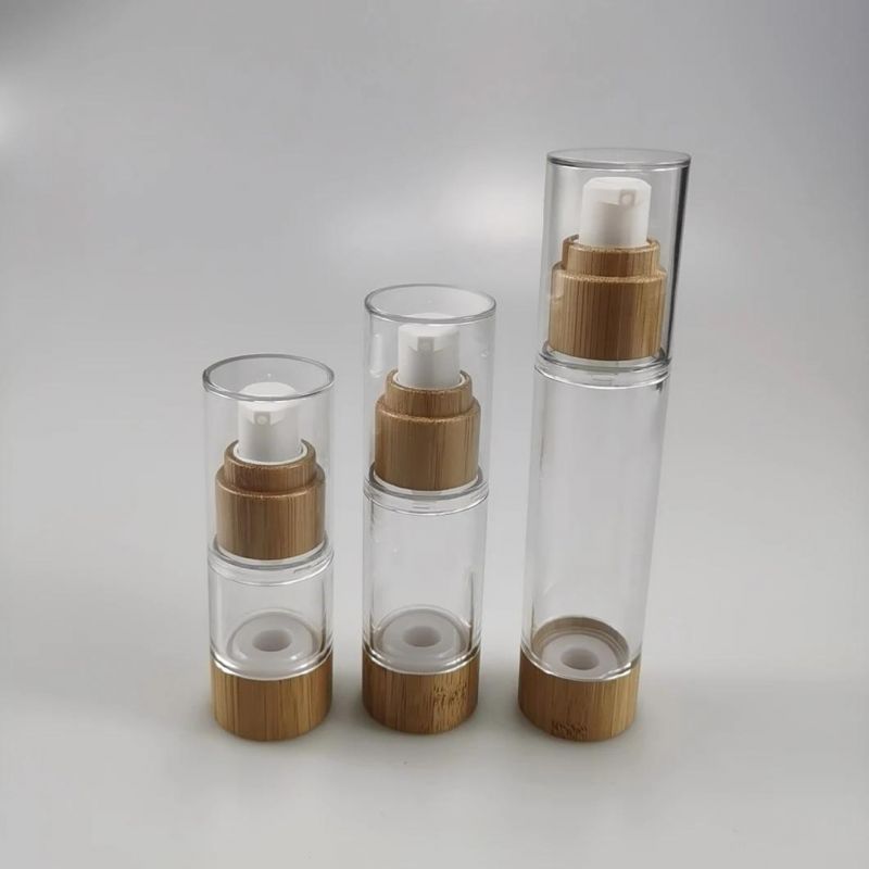 15ml 30ml 50ml 80ml 100ml 120ml Bamboo Airless Serum Bottle with Wooden Collar for Skin Care