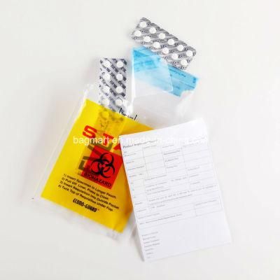 Customized Size, Color Printed, Adhesive/Liquid Tight Specimen Bag, Pill/Drug/Labortary/Medical/Sample Bag
