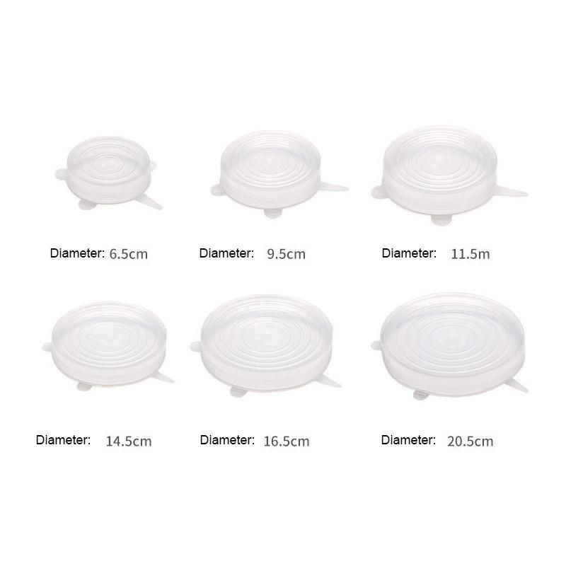 Silicone Stretch Lids, Zero Waste Reusable Silicon Container Lid for Cover Leftover Food and Fruit or Bowl (6 PCS, Clear) Esg11912