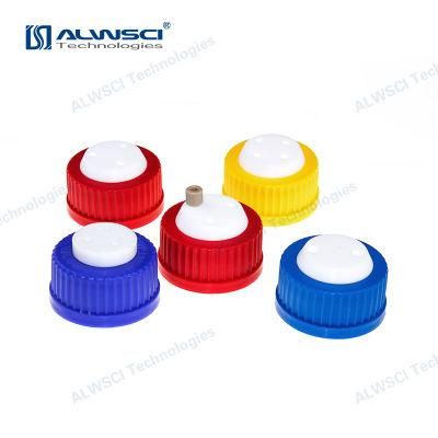 Alwsci Red Gl45 Safety Cap with Three Holes for 1/8 Inch Od Tubing
