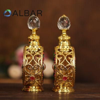 Flat Round Metal Gold Color Tower Shape Perfume Bottles in Attar Oud Fragrance Essential Oil