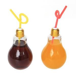 LED Colorful Light 200ml 300ml 400ml Bulb Glass Beverage Bottle for Juice Drinking