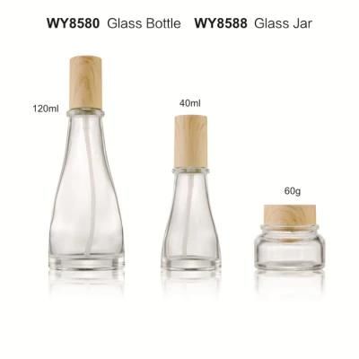 40ml 120ml High Class Glass Lotion Pump Bottle for Body Lotion with Bamboo Cap