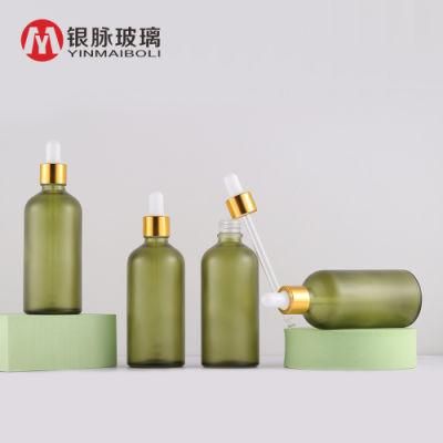 Matte Frosted Green Hair Essential Oil Glass Dropper Bottle Custom 100ml Empty Skin Care Serum Bottle