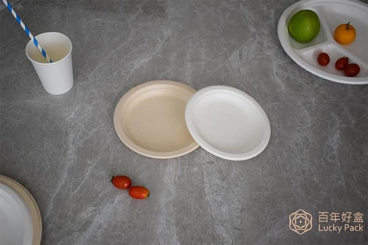 Disposable Compostable Biodegradable Tableware Sugarcane Bagasse Paper 6 Inch Round Plate