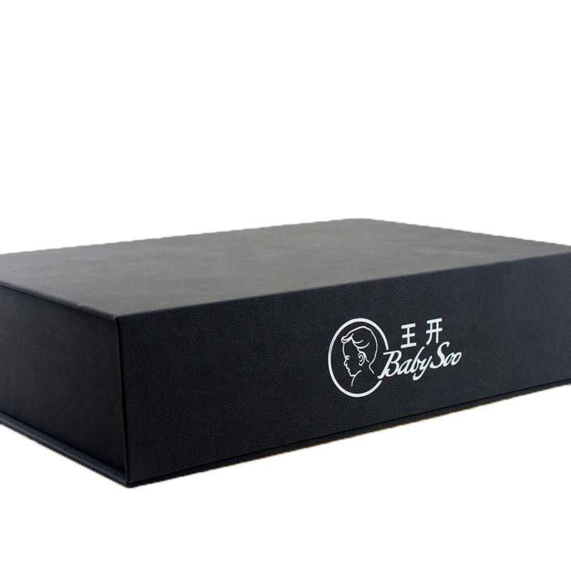 Full Black Print Silver Logo Magnet Square Packing Gift Box