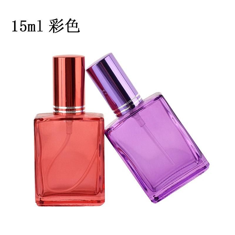 15ml Glass Bottle Colorful Perfume Refillable Bottle Glass Bottle Flat Square Liquid Spray Cosmetics Container