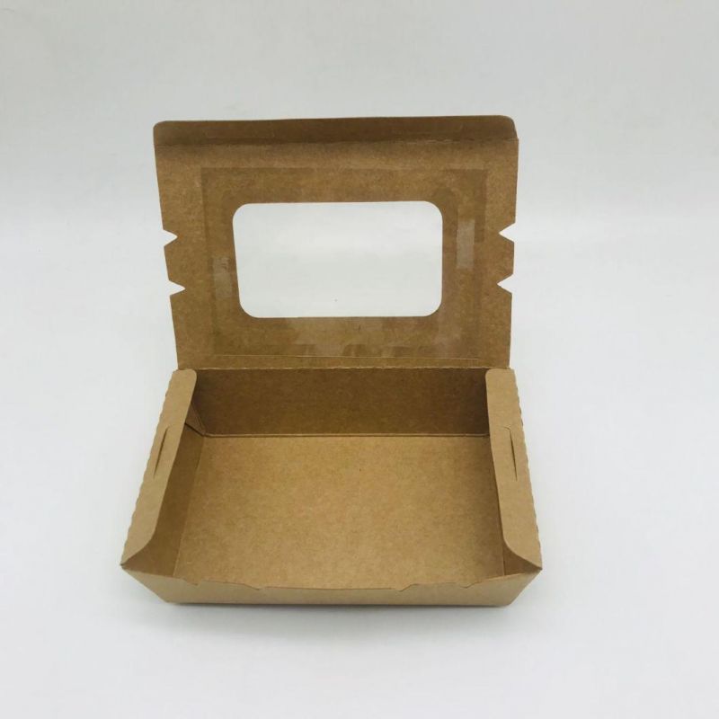 Paper Folding Lunch Box Disposable Food Container Biodegradable Packaging Box New Design Brown Kraft Takeaway Fast Food Package
