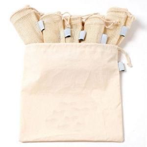Eco-Friendly Drawstring Pouch Large Reusable Biodegradable Natural Cotton Mesh Net Vegetable Muslin Drawstring Produce Bags