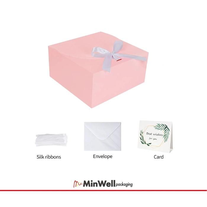 Minwell Paper Packaging Pink Gift Box with Gift Card Gift Assembled Boxes for Presents, Birthday, Christmas, Wedding, Party Favor, Graduations Made in China