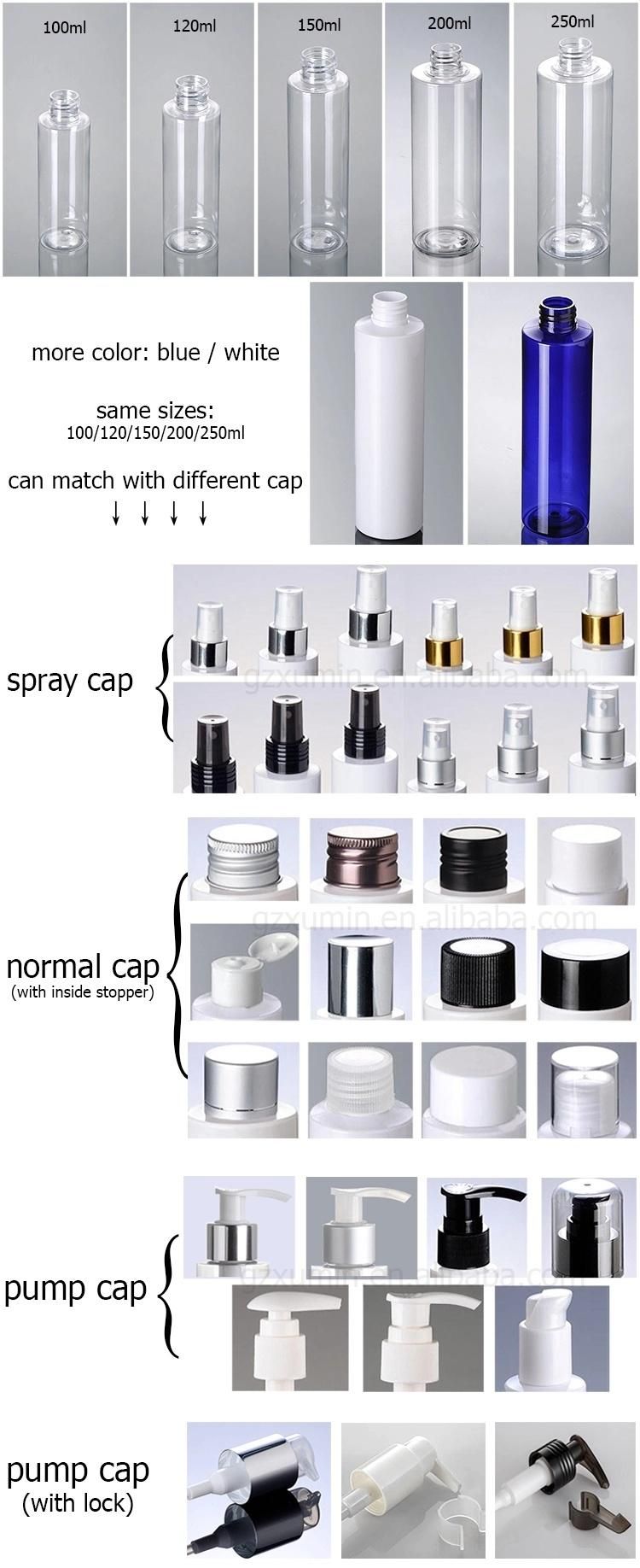 Perfect Travel Size Flat Shoulder Black Spray Cap 100ml 120ml 150ml 200ml 250ml Cosmetic Pet Bottle