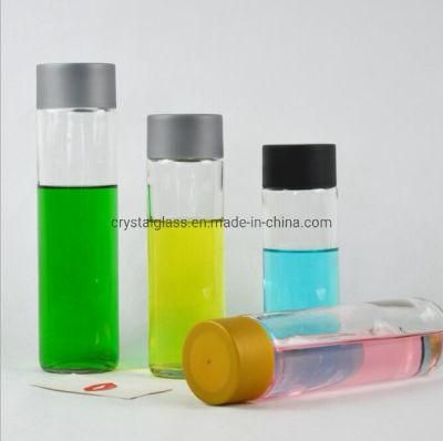 Empty Transparent Sports Glass Bottle for Water Liquid Beverage Juice or Tea Drinking with Plastic Lids Voss Style 500ml