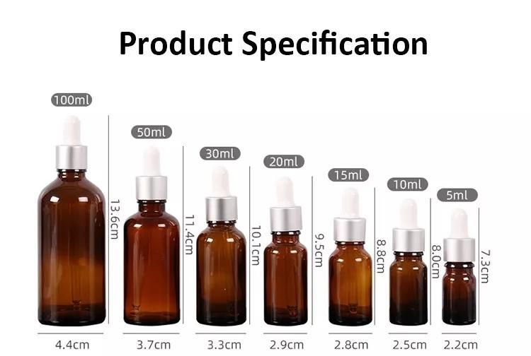 China 5ml-100ml Dropper Amber Brown Color Dispenser Packaging Essential Oil Glass Bottle of Water Perfume Cosmetic Medicine Juice