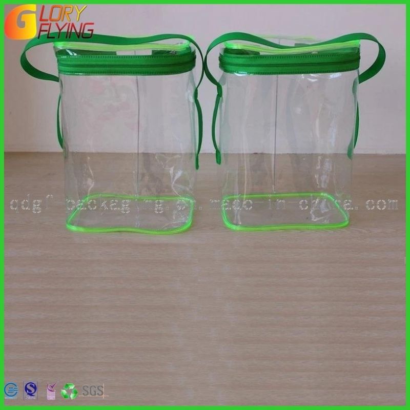 Plastic Packaging PVC Cosmetic Bag with Handle and Zipper
