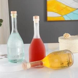 Hot Sale 500ml/16oz Clear Glass Rice Wine Bottle with Cork Stopper