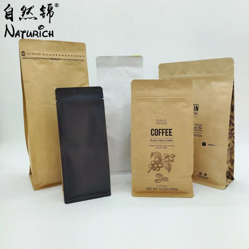 Wholesale Kraft Paper Quad Seal Flat Bottom Packing Bag