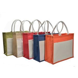 Eco Friendly Jute Bag Customized Logo Waterproof with Front Orange Cotton Pocket Shopping Bag