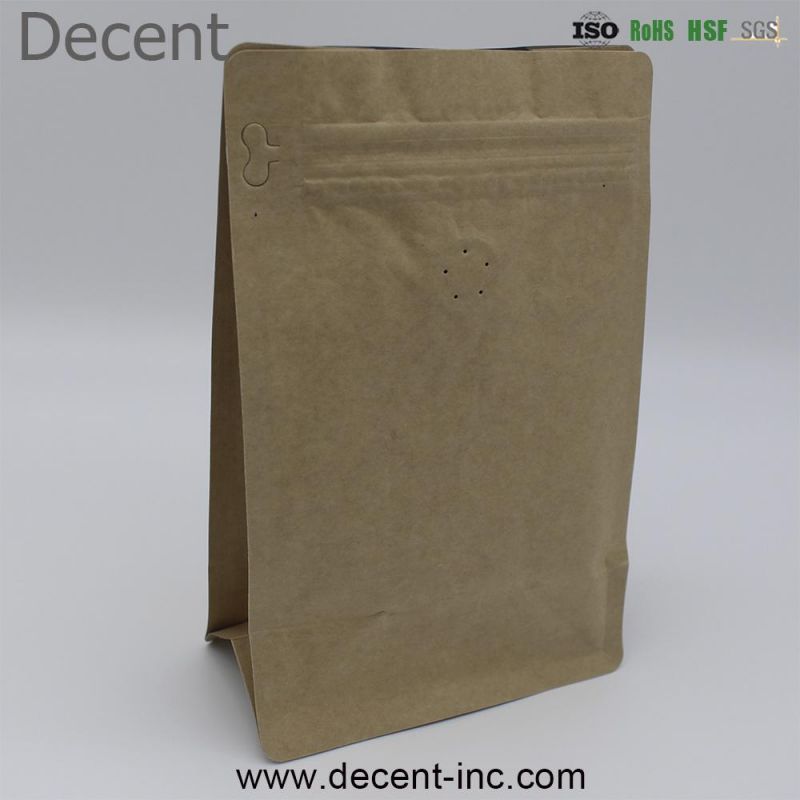 Eco Recycle Compostable Kraft Paper Biodegradable Zip Lock Bottom Gusset Coffee Tea Bag with One Way Valve