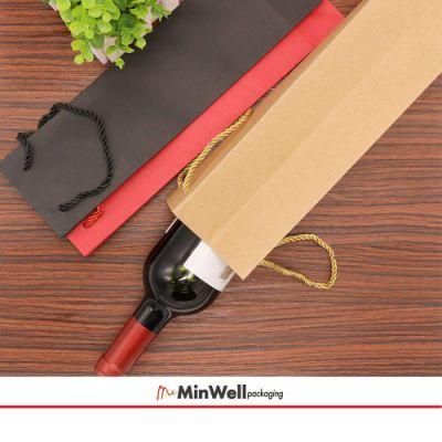 Minwell Red Sturdy Kraft Paper Single Bottle Wine Gift Bags Paper Wine Tote Bags with Handles for Christmas, Party, Shopping, Retail Merchandise