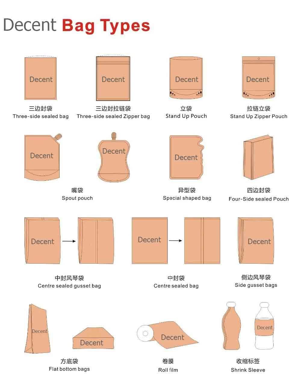 Factory Wholesale Food Packaging Doypack Stand up Pouch Plain Brown Kraft Paper Bag with Clear Window and Zip Lock for Tea Snack